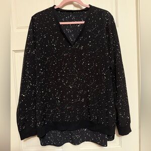 Tibi Black V-Neck Blouse with Speckled Design